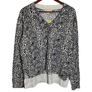 Michael Michael Kors Long Sleeve Black White Zebra Print V-Neck Sweater Large